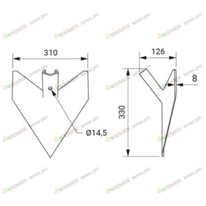 Лапа (L=310 мм, толщ. 8 мм) на ПК Bourgault (200PWV1208; Bellota 15041-H12-E8)
