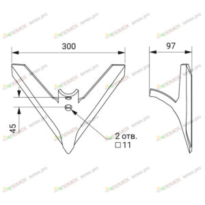 Лапа СКС (300 мм) стерневой сеялки (СЗС-2, СЗС-6/12)