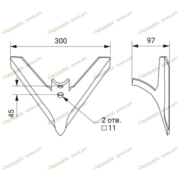 Лапа СКС (300 мм) стерневой сеялки (СЗС-2, СЗС-6/12)
