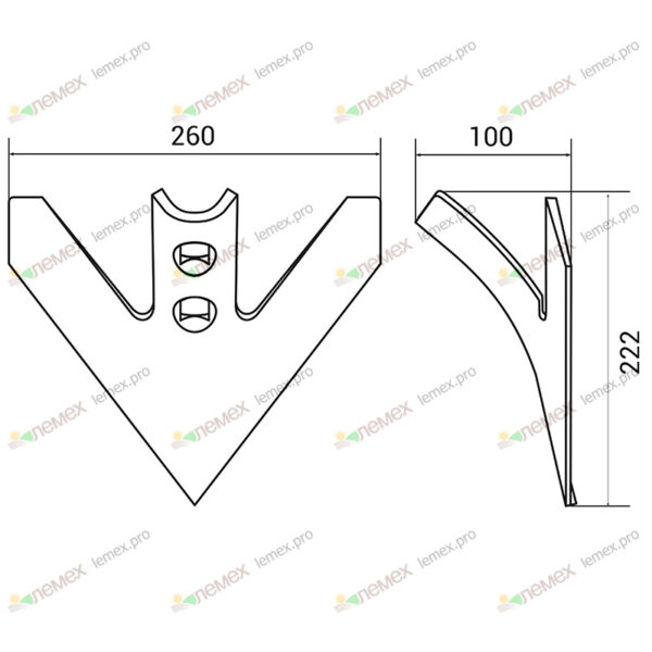 Лапа (260 мм, 6мм, сталь 65Г) наплавленная к S-образной стойке